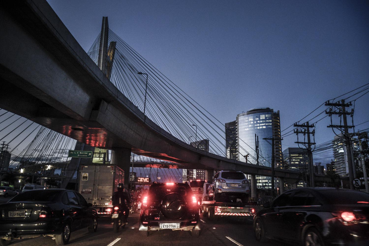 Traffic jam near Estaiada's bridge, Sao Paulo.
